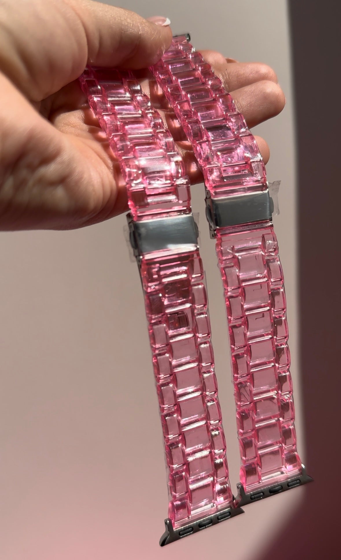 Correa eslabón rosado transparente ⌚️